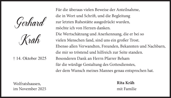 Traueranzeige von Gerhard Kräh von merkurtz