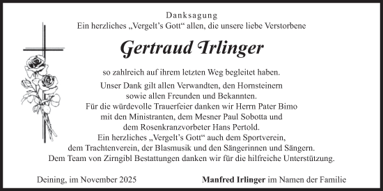 Traueranzeige von Gertraud Irlinger von merkurtz