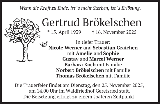 Traueranzeige von Gertrud Brökelschen von merkurtz