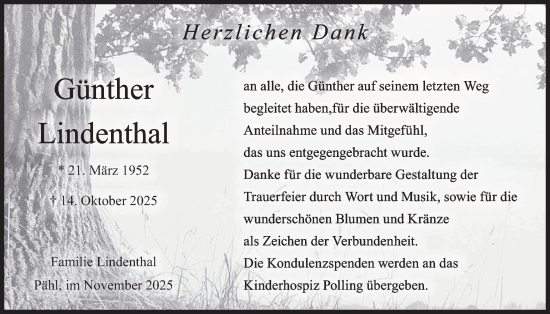 Traueranzeige von Günther Lindenthal von merkurtz