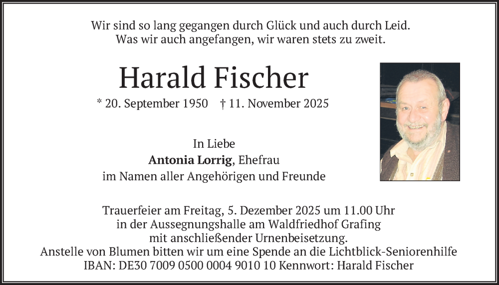  Traueranzeige für Harald Fischer vom 28.11.2025 aus merkurtz