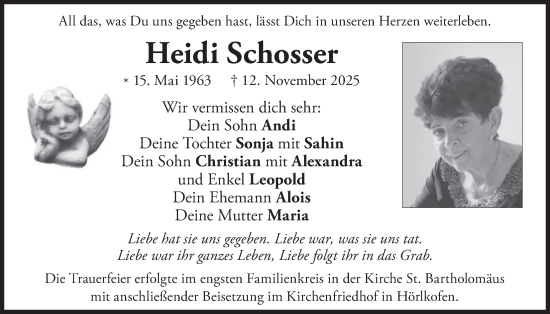 Traueranzeige von Heidi Schosser von merkurtz