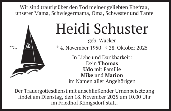 Traueranzeige von Heidi Schuster von merkurtz