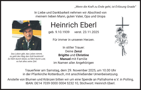 Traueranzeige von Heinrich Eberl von merkurtz