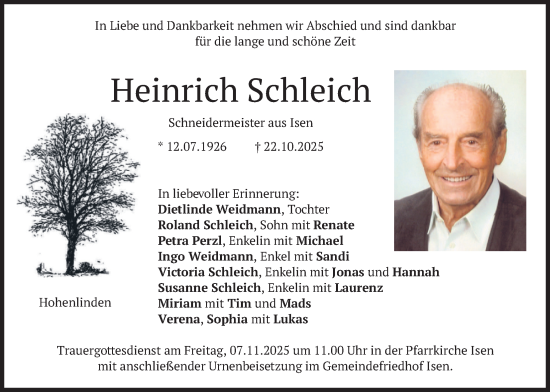 Traueranzeige von Heinrich Schleich von merkurtz