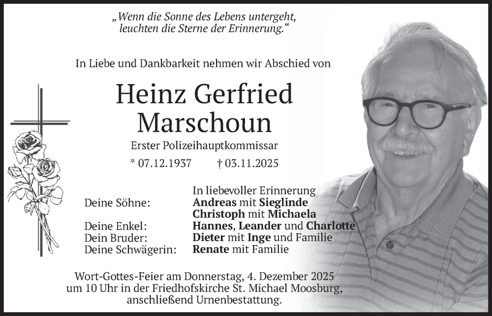  Traueranzeige für Heinz Gerfried Marschoun vom 27.11.2025 aus merkurtz