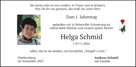 Traueranzeige von Helga Schmid von merkurtz
