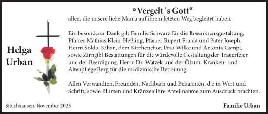 Traueranzeige von Helga Urban von merkurtz