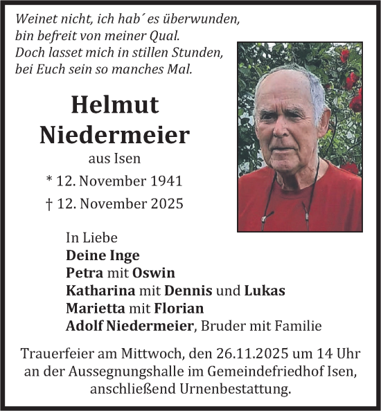 Traueranzeige von Helmut Niedermeier von merkurtz