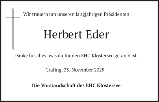 Traueranzeige von Herbert Eder von merkurtz