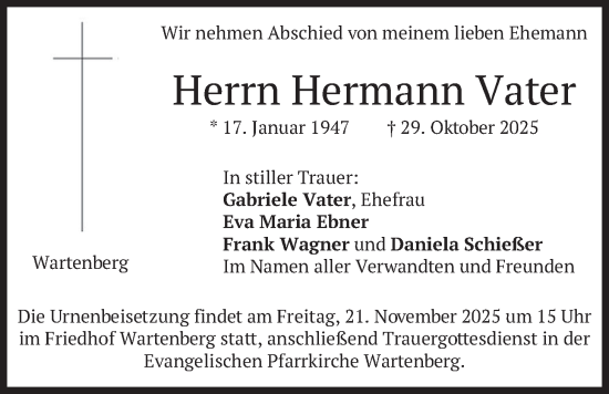 Traueranzeige von Hermann Vater von merkurtz