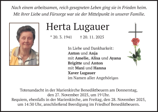 Traueranzeige von Herta Lugauer von merkurtz