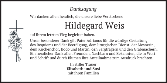 Traueranzeige von Hildegard WEis von merkurtz