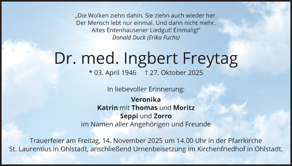 Traueranzeige für Ingbert Freytag vom 08.11.2025 aus merkurtz