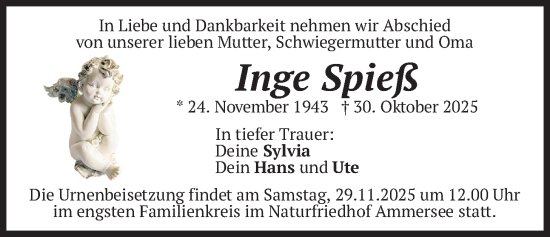 Traueranzeige von Inge Spieß von merkurtz