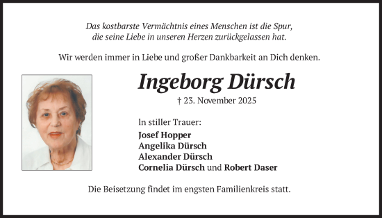 Traueranzeige von Ingeborg Dürsch von merkurtz
