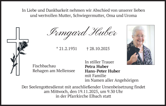 Traueranzeige von Irmgard Huber von merkurtz