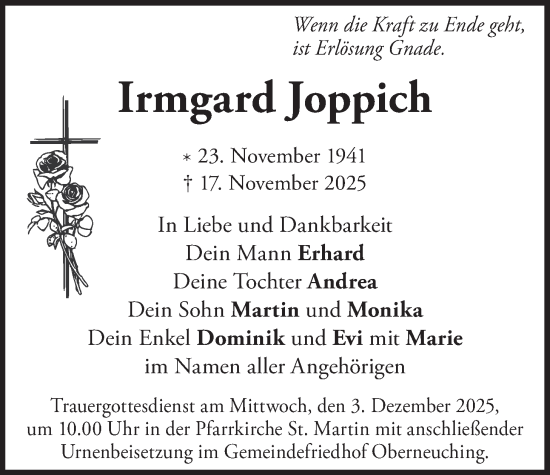 Traueranzeige von Irmgard Joppich von merkurtz