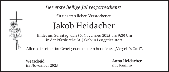 Traueranzeige von Jakob Heidacher von merkurtz