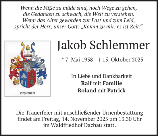 Traueranzeige von Jakob Schlemmer von merkurtz