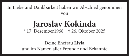 Traueranzeige von Jaroslav Kokinda von merkurtz