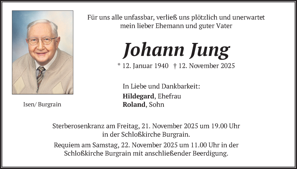  Traueranzeige für Johann Jung vom 19.11.2025 aus merkurtz