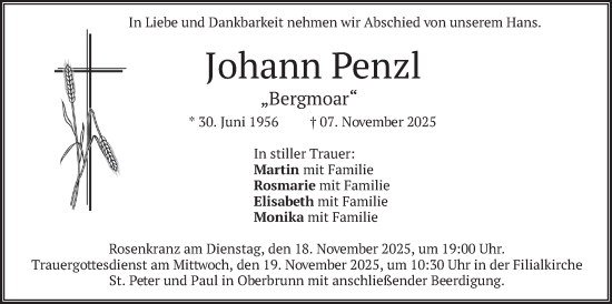 Traueranzeige von Johann Penzl von merkurtz