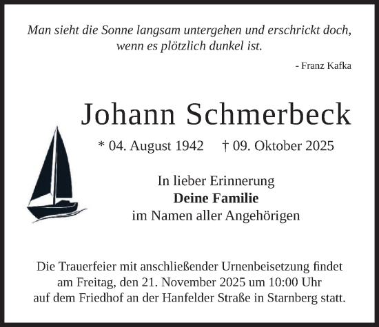 Traueranzeige von Johann Schmerbeck von merkurtz
