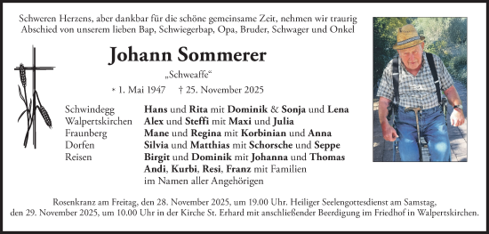 Traueranzeige von Johann Sommerer von merkurtz