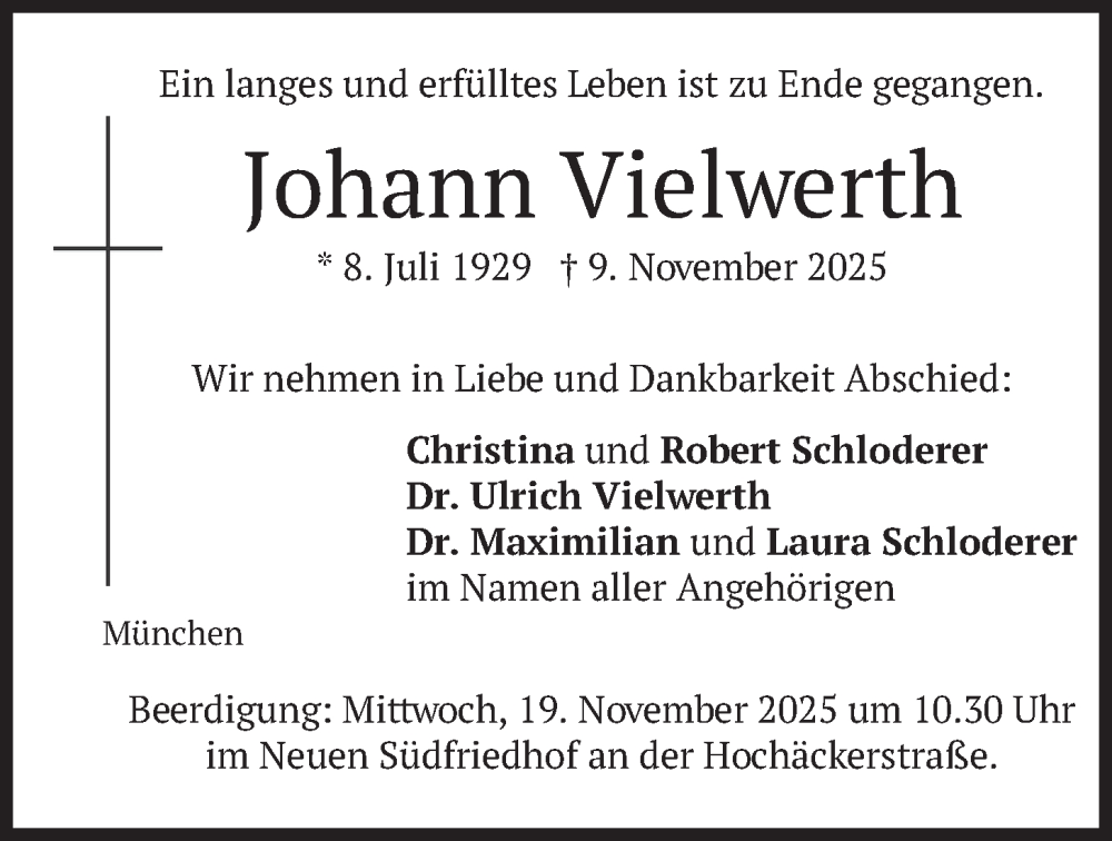  Traueranzeige für Johann Vielwerth vom 15.11.2025 aus merkurtz