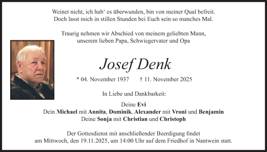 Traueranzeige von Josef Denk von merkurtz