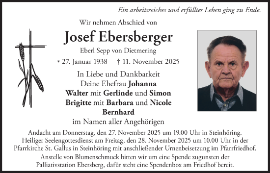 Traueranzeige von Josef Ebersberger von merkurtz