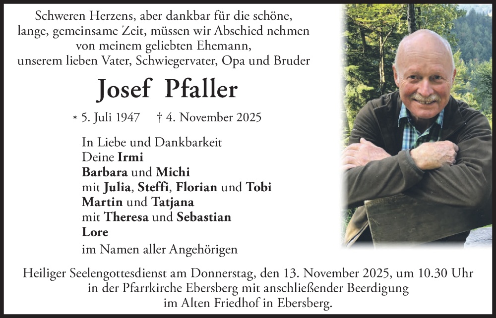  Traueranzeige für Josef Pfaller vom 08.11.2025 aus merkurtz