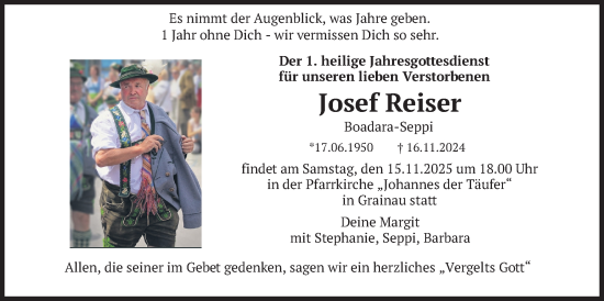 Traueranzeige von Josef Reiser von merkurtz