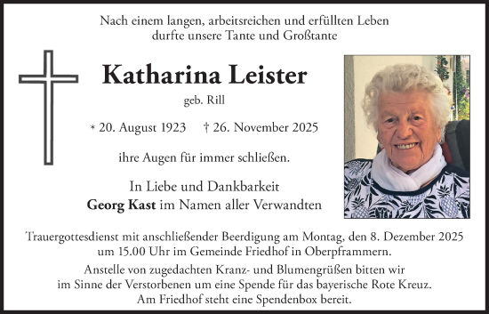 Traueranzeige von Katharina Leister von merkurtz