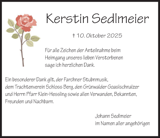 Traueranzeige von Kerstin Sedlmeier von merkurtz