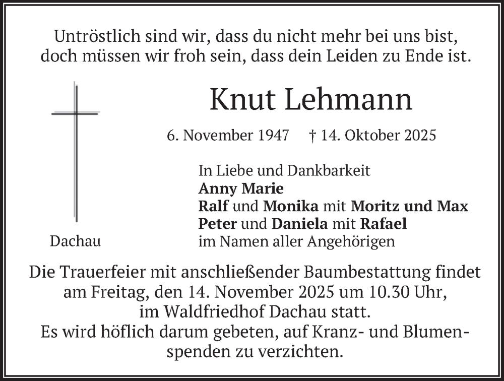  Traueranzeige für Knut Lehmann vom 08.11.2025 aus merkurtz