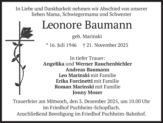 Traueranzeige von Leonore Baumann von merkurtz