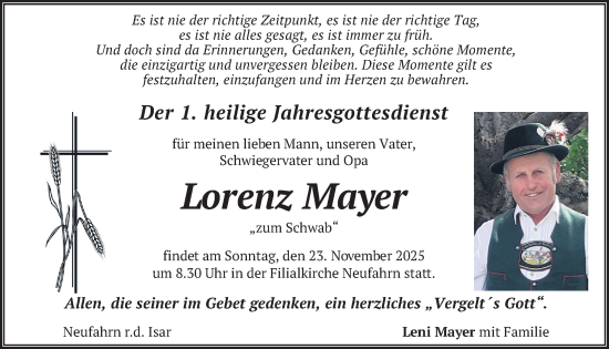 Traueranzeige von Lorenz Mayer von merkurtz