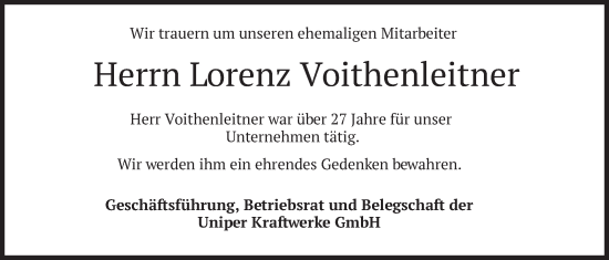 Traueranzeige von Lorenz Voithenleitner von merkurtz