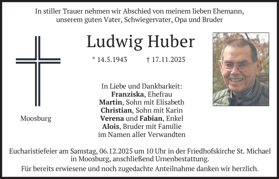 Traueranzeige von Ludwig Huber von merkurtz