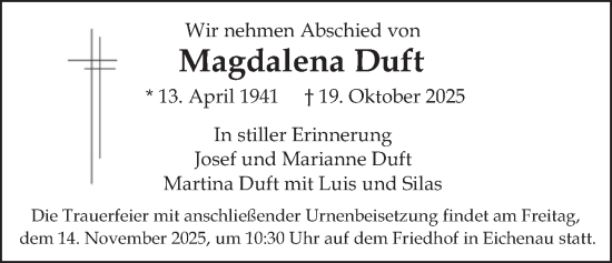 Traueranzeige von Magdalena Duft von merkurtz