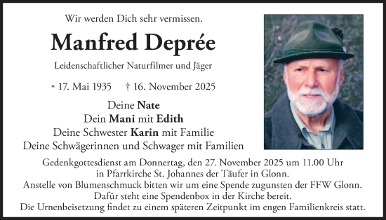Traueranzeige von Manfred Deprée von merkurtz