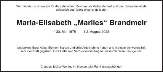 Traueranzeige von Maria-Elisabeth Brandmeir von merkurtz