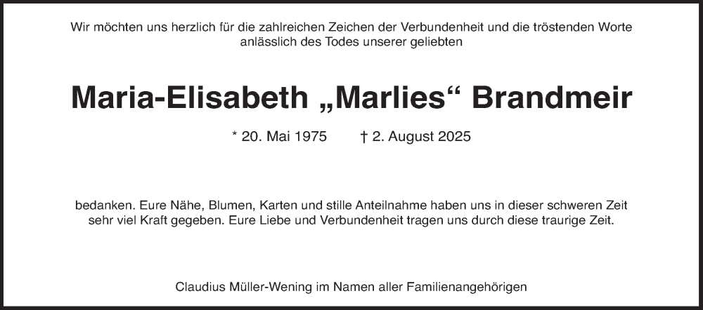  Traueranzeige für Maria-Elisabeth Brandmeir vom 08.11.2025 aus merkurtz
