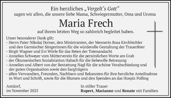 Traueranzeige von Maria Frech von merkurtz