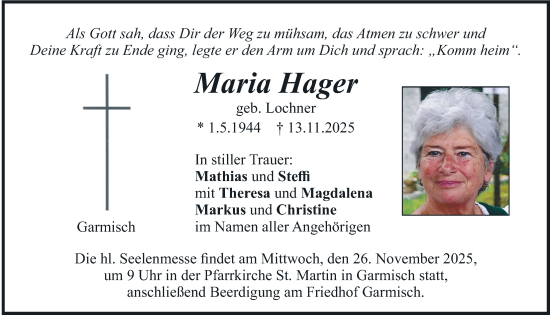Traueranzeige von Maria Hager von merkurtz