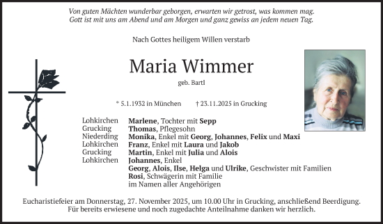 Traueranzeige von Maria Wimmer von merkurtz