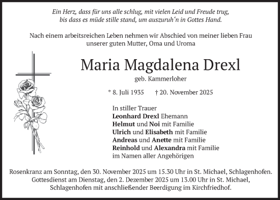 Traueranzeige von Maria Magdalena Drexl von merkurtz