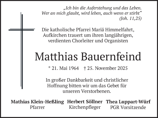 Traueranzeige von Matthias Bauernfeind von merkurtz